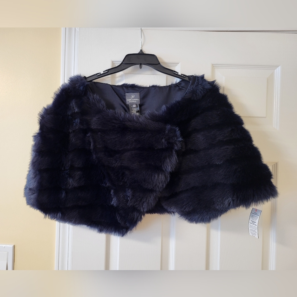 Adrianna Papell Midnight Blue Faux Fur Capelet